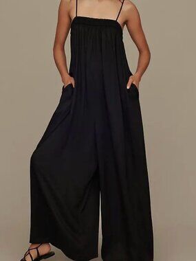 NWT Anthropologie Maeve Waistless Wide-Leg Jumpsuit XS Navy 100% Viscose